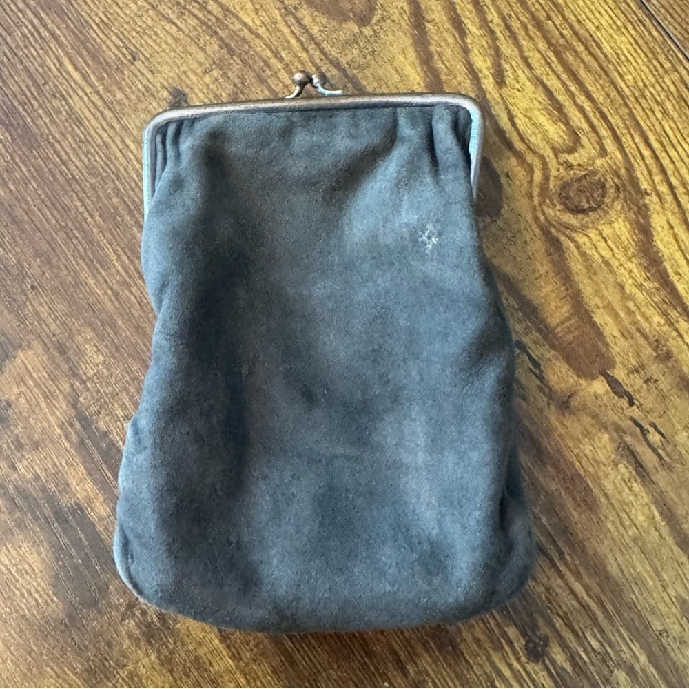 Vintage Suede Kiss Lock Coin‎ Purse Smoke Purse Gray Small Retro Clutch